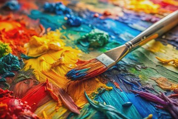 Fototapeta premium Vibrant abstract art backgrounds featuring rough brushstrokes of oil paint on canvas, showcasing highly-textured, close-up details of a palette knife painting.