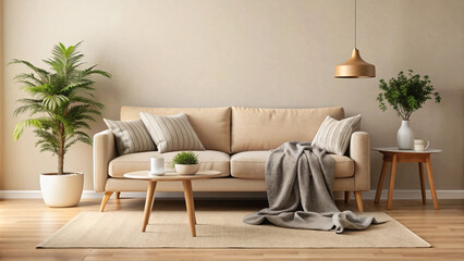 Modern living room with sofa and stylish decor