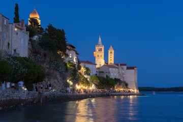 The old town of Rab, at dusk, the Adriatic Sea in Croatia