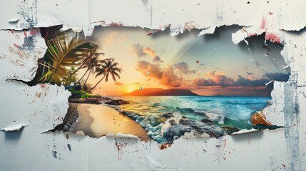 Designs with photos of various holidays and travels around the world. Presented as a torn paper effect for advertising.
