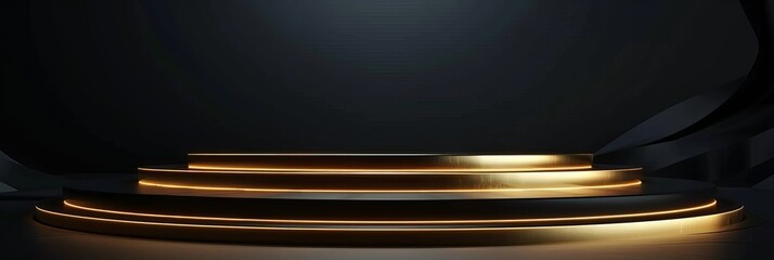 Black and Gold Minimalist Podium with a Subtle Glow