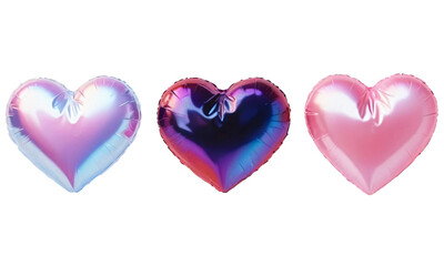 3d hearts transparent background cut out element set. Romantic heart balloon in pink and blue hues. Isolated element for Valentine's Day cute banner, poster, card or web background.