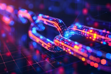 Abstract Digital Chain with Neon Lights