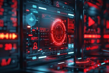 Futuristic Interface with Red and Blue Glowing Lights