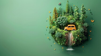 Earth with ecofriendly symbols minimal icon flat blue background digital illustration space for text