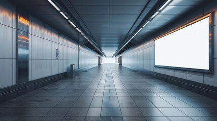 Mockup of a Billboard Displayed on a Subway Corridor Wall .