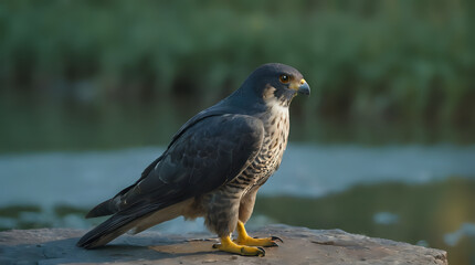 a bird that is sitting on a rock by the water