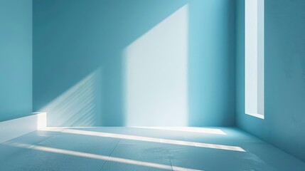Fototapeta premium Bright and airy room with soft blue walls and natural light streaming through the windows, creating a serene ambiance.