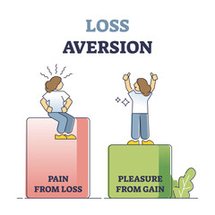 Loss aversion attitude as behavioral bias feeling comparison outline concept, transparent background.