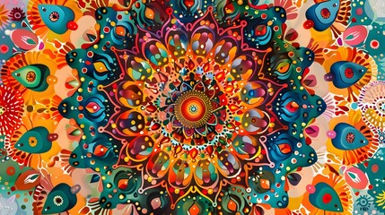 Vibrant Mandala Art with Bold Geometric Patterns on White Background