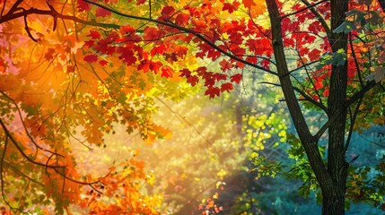 Golden Hour in the Autumn Forest: A Colorful Display of Fall Foliage