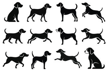 Beagle Dog collection silhouette black vector on white background
