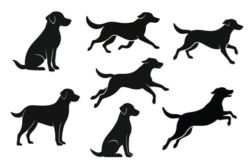 Labrador Retriever Dog collection silhouette black vector on white background