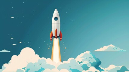 Fototapeta premium Rocket launching into the sky with a powerful thrust