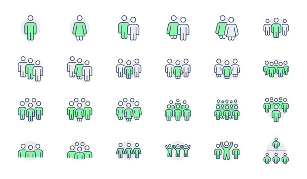 People group line icons. Vector illustration include icon - work, person, team, employee, leadership, community, crowd, discussion outline pictogram for teamwork. Editable Stroke, Green Color