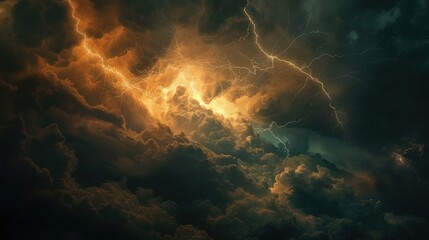 Lightning flashes amidst dark clouds