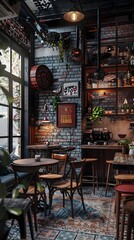 Cozy and Charming Vintage Inspired Cafe with Rustic Industrial Decor