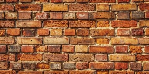 Naklejka premium Weathered terracotta brick wall with rusty reddish-brown hues, visible mortar lines, and subtle cracks, creating a warm, earthy, and rustic textured background.