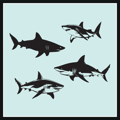 Fototapeta premium Shark silhouette vector set 