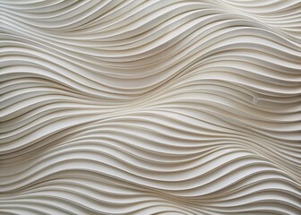 High-resolution closeup of a white textured surface featuring an intricate seamless wave pattern, showcasing detailed undulations and grooves in a mesmerizing organic design.