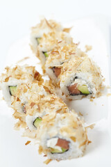 tasty sushi on the white background