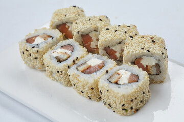 tasty sushi on the white background