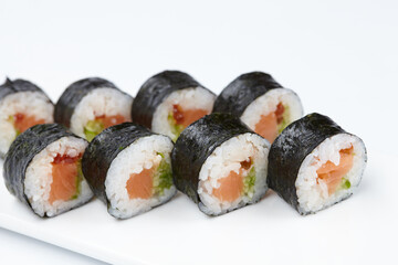 tasty sushi on the white background
