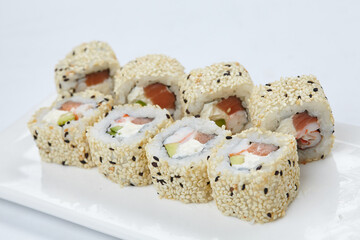 tasty sushi on the white background