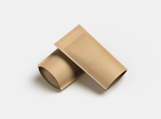 Render of a narrow paper doy-pack packaging with a zipper on a light background