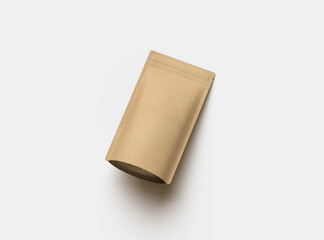 Render of a narrow paper doy-pack packaging with a zipper on a light background