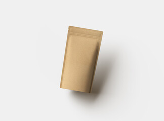 Render of a narrow paper doy-pack packaging with a zipper on a light background