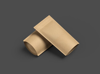 Render of a narrow paper doy-pack packaging with a zipper on a dark background