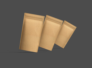 Render of a narrow paper doy-pack packaging with a zipper on a dark background