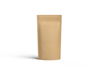 Render of a narrow paper doy-pack packaging with a zipper on a transparent background