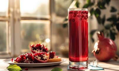 A tall glass of fresh pomegranate