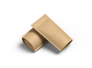 Render of a narrow paper doy-pack packaging with a zipper on a transparent background