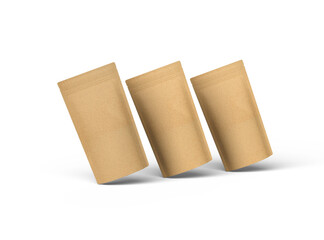 Render of a narrow paper doy-pack packaging with a zipper on a transparent background
