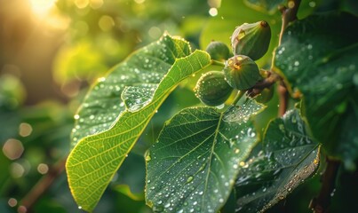 Fototapeta premium Close-up of figs and fig leaves