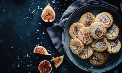 Fig and almond flour cookies on a deep navy background