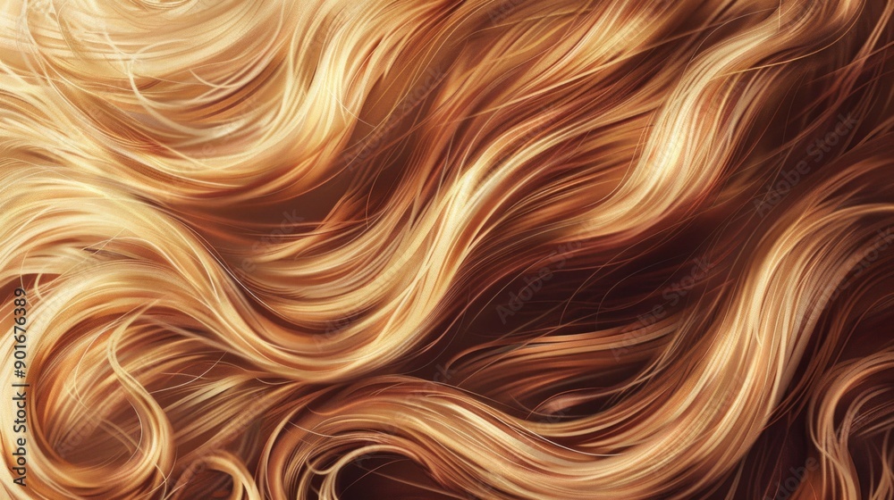 Fototapete create a detailed image of flowing, wavy hair cascading down in gentle waves, with highlights that c
