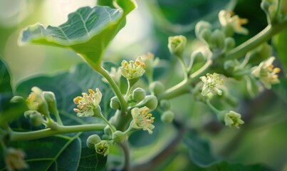 Fototapeta premium Fig tree blossoms and young figs, close-up
