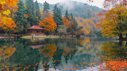 Naklejka premium Autumn landscape in (seven lakes) Yedigoller Park Bolu, Turkey 