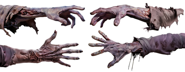 Zombie hand on a transparent background illustration, Generative AI