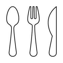 Vector icon of cutlery spoon, fork and knife. outline design.