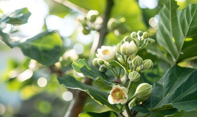 Fototapeta premium Flowering fig branches with delicate flowers
