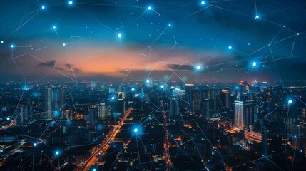 Fototapeta premium A cityscape with a network of lights