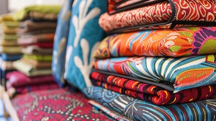 Fototapeta premium Vibrant Textile Patterns: Fabrics, Upholstery, Design, Home Decor