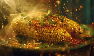 Roasted corn on the cob with a light cha