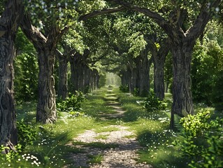 Peaceful Forest Path Inviting for Tranquil Strolls Through Lush Greenery