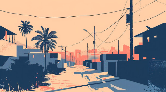 Risograph colorful riso print travel poster, card, wallpaper or banner illustration, modern, isolated, clear, simple of Fallujah, Iraq. Artistic, screen printing, stencil